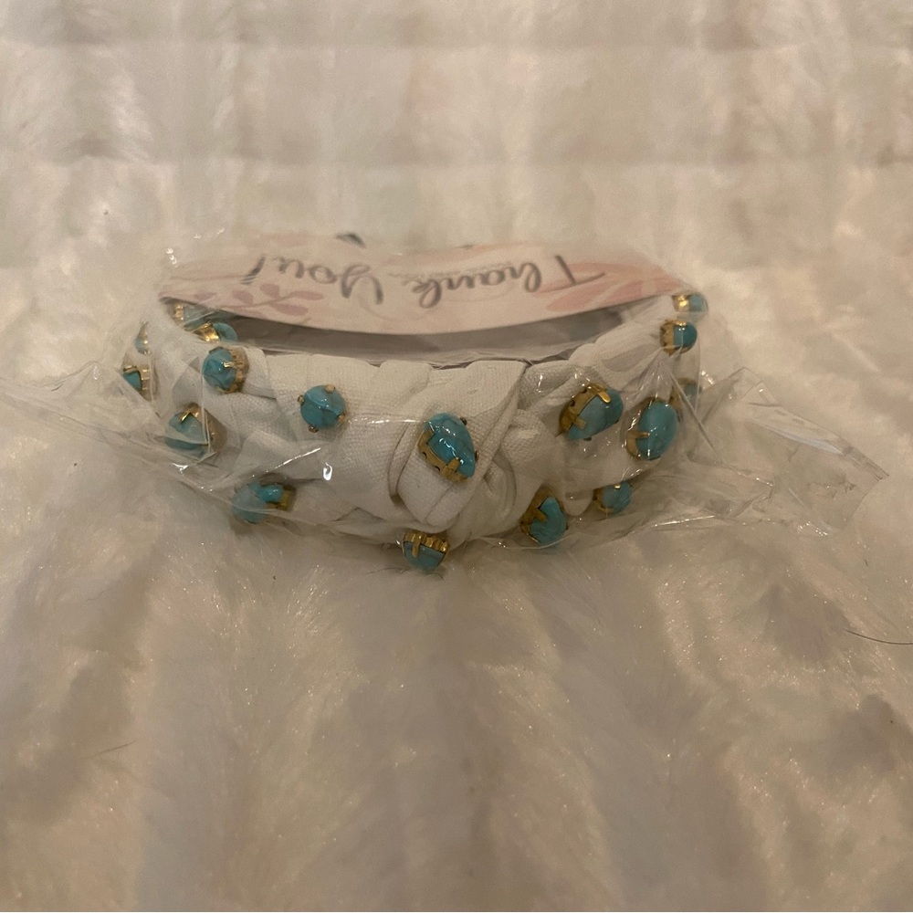 Twine and Love White and Turquoise Gemstone Hair Band